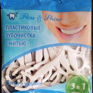 Пластиковые зубочистки с нитью Floss&amp;Shine 3в1.