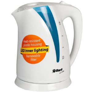 Чайник Bort BWK-2220P предназначен в первую очередь для тех, кому недостаточно стандартного объёма в 1,5-1,7 литра.Иногда ведь не хватает горячей воды буквально на чашку, это и большие семьи, и дружные компании. Этот чайник обладает емкостью в 2 литра и отлично подойдет для таких случаев. Высокая мощность чайника Bort 2200Ватт сокращает время нагрева такого большого объёма воды. Снимаемый фильтр обеспечивает чистую воды без частичек накипи, при этом он легко чистится. 2 окна -индикатора уровня воды, LED подсветка делают использование этого чайника ещё более удобным.