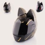 Шлем-интеграл (size:M, женский, с кошачьими ушками, черный) (черный +прозрачный визер) "HNJ"