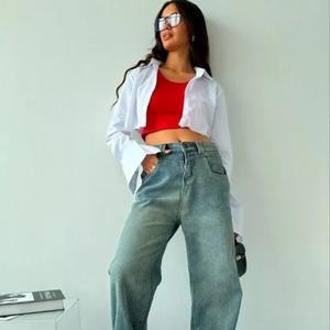 Женские джинсы багги серо-синие