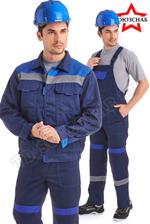 Костюм Мастер ЛЮКС с полукомбинезоном т. синий/василек КОС300