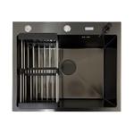 Мойка SIRIUSLINE SL6050G-D Декор Графит нержавеющая сталь с покрытием Соты, в комплекте коландер, сифон и дозатор SL6050-D