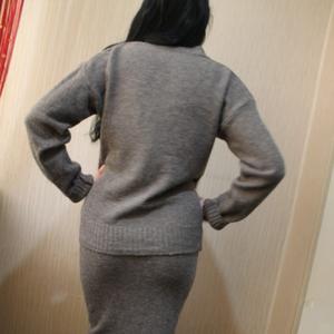 Трикотажный теплый костюм с юбкой серый one size