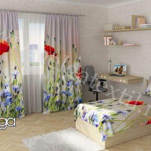 Поле цветов. Портьера - 2 шт. (145х275)
Ткань - 100% полиэстер
Покрывало - 1 шт. (155х220)
Рекомендуемая ширина карниза : 250 - 300 см.