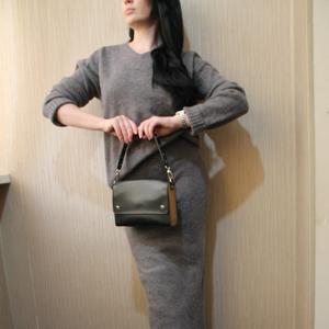 Трикотажный теплый костюм с юбкой серый one size