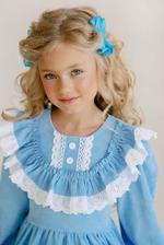 Платье для девочки из микровельвета в кружевом PK9_BLUE_RUSHI