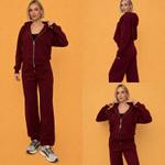 Элитный Бордовый Оверсайз Костюм с Молнией и Капюшоном