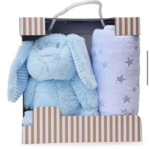 Подарочный набор: Плюшевая игрушка &#34;Зайчик&#34; 23 см + флисовое одеяло (90х75 см), в коробке с полоской, без механизма