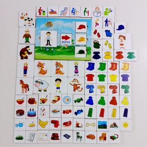 Фразовый конструктор. Набор состоит из планшета и 86-ти сюжетных карточек. Учимся правильно составлять фразу и предложения по сюжетным картинкам.
✵ Отвечаем на вопросы – кто?, что?, что делает? и т.д.
✵ Изучаем предметы, цвет, формы, съедобное и не съедобное!!! 
✵ Составляем сюжетный пересказ с опорой на картинки