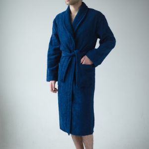 Синий махровый халат
