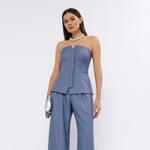 Брюки палаццо MONRO из шерсти с шелком серо-голубого цвета