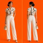 Роскошная Блузка с Цепочным Принтом и Драпированным Воротником