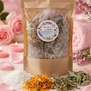 Крымский сувенир "Ветер с Чатыр-Дага" - 200гр. Соль розовая Крым Сасык-Сиваш + календула, чабрец, шалфей.