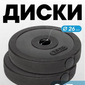 Наполненные диски для штанги 2.5 кг, 2 шт, в упаковке.
Можем производить продукцию под вашей торговой маркой.