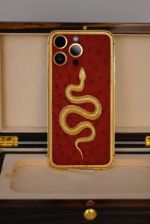 Custom 24k Gold Apple iPhone 15 Pro Max Red Leather Snake Emblem 1 TB