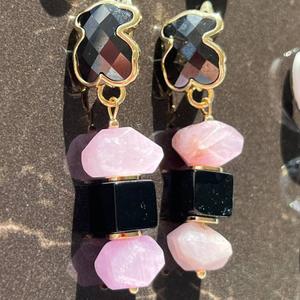 Серьги с агатом и кунцитом Мишки