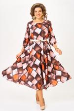 Платье женское SWALLOW 894 Тёмно-коричневый, принт "бежевые, оранжевые ромбы" 25C0894