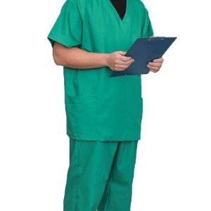 Костюм хирурга универсальный. Ткань тиси. Цвета: васильковый зеленый, голубой. Куртка/брюки.