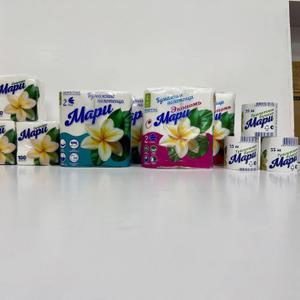 На фото представлена продукция нашего собственного бренда «Мари»: бумажные салфетки, полотенца и туалетная бумага. Мы создаём практичные и доступные товары для ежедневного использования дома, в офисе и на предприятиях. «Мари» — качество, удобство и забота в каждой детали.