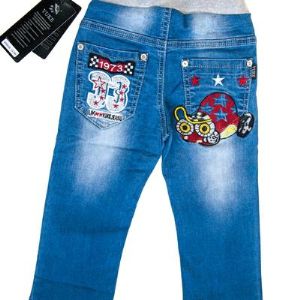 Брюки 8249.  Детские джинсовые брюки с апликацией