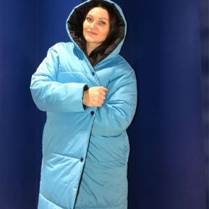 Пуховик зимний двусторонний бирюзовый с черным