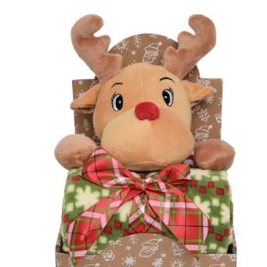 Подарочный набор: Плюшевая игрушка &#34;Оленёнок&#34;  34 см + флисовое одеяло (90х75 см), в подарочной упаковке, без механизма