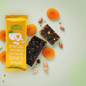 Фруктово-ореховые батончики  BIO Elite Курага-Арахис. Вес 35г.