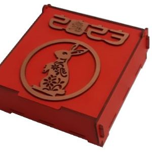 Шкатулка Новогодняя Китайский Кролик (Символ Года 2023), размер 16х16х6 см. Материал: березовая фанера, Покрытие: эко-акрил