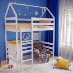 Детская кроватка из массива березы; Ecobedhouse; Кровать-чердак домик "HOME LOFT";