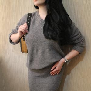 Трикотажный теплый костюм с юбкой серый one size