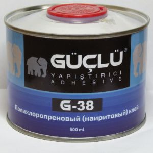 Клей полихлоропреновый (наиритовый) на основе сольвента Guclu G-38 применяется для: кожи, дерева, EVA (этилвинилацетата), EPDM(этиленпропиленового каучука), неопрена, натуральных материалов.