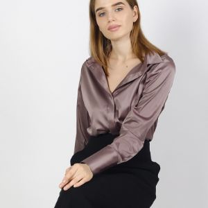 Блузка-рубашка цвета какао из итальянского стрейч-атласа