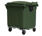 Мусорный контейнер 1100 л зелёный 4-х колёсный с зелёной крышкой и педалью открывания 00000069692