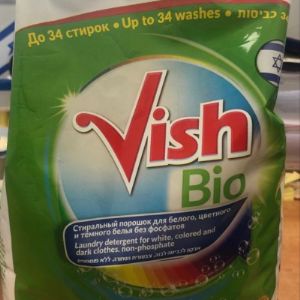 Бесфосфатный стиральный порошок т.м. «VISH BIO», 1.25кг в ламинированном пакете, на 34 стирки.