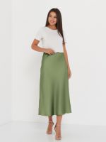 Шелковая юбка трапеция ANNA Collection цвет оливковый 15996544