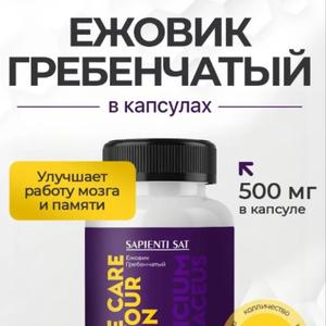 Ежовик гребенчатый, в капсулах по 500 мг, 120 шт

- Натуральная основа: содержит мицелий и плодовое тело ежовика, обогащённые полезными микроэлементами.

- Поддержка нервной системы: рекомендован для улучшения состояния при стрессе и переутомлении благодаря комплексному воздействию.

- Удобная форма: капсулы легко принимаются, не требуют специальной подготовки или смешивания.

- Долгий срок хранения: позволяет использовать продукт в течение длительного времени без потери качества.

- Эффективность: 120 капсул обеспечивают полноценный курс для достижения заметных результатов.