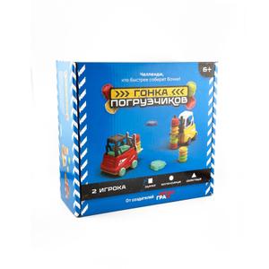 "Увлекательная игра «Гонка погрузчиков» - отличный способ весело провести время с друзьями или родителями. Комплект включает 2 погрузчика, бочки (18 штук), 2 игровые платформы, звоночек, 18 карточек с заданиями. Также в наборе есть QR-код с еще 200 заданиями на сборку. 
 Правила игры. 
 1.Необходимо расставить пластиковые бочки на столе, установить звонок по центру стола и взять машину - погрузчик, разложить карточки рубашкой вверх. 
 2.Затем необходимо ознакомиться с заданием по сборке и схемой погрузки. 
 3.Как только оба игрока будут готовы, нажмите на звонок и начинайте собирать бочки машинкой - погрузчиком по заданию на скорость. 
 4.Побеждает тот, кто первым соберет бочки!"