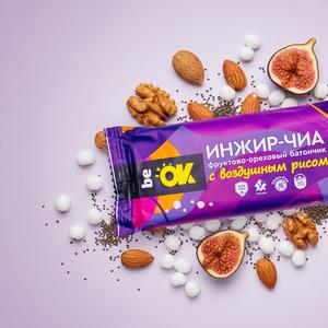 Фруктово-ореховые батончики BeOK ТМ BIO Elite Инжир-Чиа с воздушным рисом. Вес 30г.