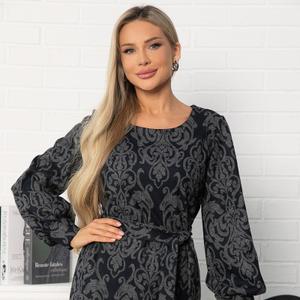 Платье трикотажное серо-синее с поясом от бренда LT Collection. Классическое полуприлегающее платье средней длины, украшенное изысканным принтом в виде вензелей. Это платье – воплощение элегантности и утонченности. Серо-синий цвет придаёт изделию особый шик и роскошь, делая его идеальным выбором для праздничных мероприятий и особых случаев. Втачной рукав полной длины заканчивается сборкой и манжетой. Разрез сзади внизу обеспечивает удобство при движении. Оно создано для того, чтобы подчеркнуть вашу неповторимую красоту.