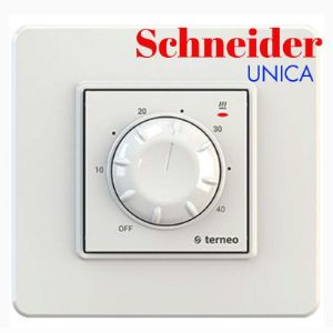 Терморегулятор Terneo rtp. Schneider UNICA
Механический терморегулятор для теплого пола  на основе электрического нагревательного кабеля или греющей пленки. Терморегулятор постоянно поддерживает заданную температуру в диапазоне от 10 до 40 °С.
