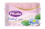 Туалетная бумага Plushe "Comfort care" water lily, розовый, аромат., 12 рул., 3 слоя, 12 в уп 75261