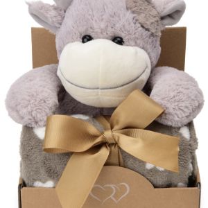 Подарочный набор: Плюшевая игрушка &#34;Коровка&#34; 34 см + флисовое одеяло (90х75 см), в подарочной упаковке, без механизма