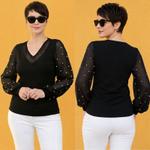 Noir Élan — Блуза с прозрачными рукавами и жемчужным декором