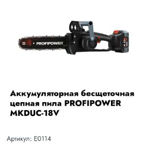 Аккумуляторная бесщеточная цепная пила ProfiPower MKDUC-18V (18В, Li-ion-1шт, 4.0Ач, 12&#34;, З/У, в коробке)