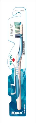 Зубная щетка MEDIC SMART, арт 394900, двухкомпонентная ручка, разнонаправленная и разноуровневая щетина средней жесткости, массажные вставки, подушка для языка.