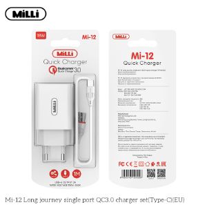 Сетевое зарядное устройство Milli Mi-12 QC3.0 + кабель Type-C