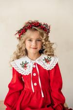 Платье для девочки из микровельвета с двусторонним воротничком PK4_RED_RABINA