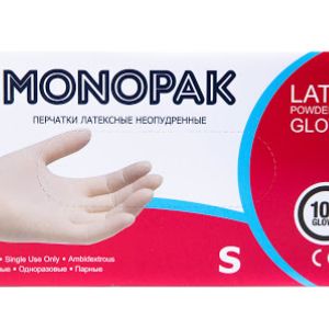 Перчатки латексные Monopack, упаковка 100 шт.