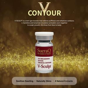 SUERAQ V-Sculpt

Контурирующий липолитический скинбустер с L-карнитином

V-Sculpt — профессиональная формула для коррекции контуров лица и тела.

Активные компоненты:

L-карнитин — стимулирует расщепление жировых клеток

Комплекс из 4 растительных экстрактов (Zanthoxylum, Marronier, Maclura Root, Walnut Seed)

Противоотечная успокаивающая база

Механизм действия:

Активация липолиза

Снижение отечности

Улучшение микроциркуляции

Зоны применения:

подбородок

овал лица

живот

бедра

верхняя часть рук

Объем: 10 мл × 5 флаконов