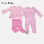 Розовый комплект для девочки, 3 предмета: футболка + брюки + комбинезон